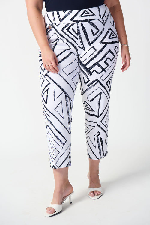 Navy/White Geometric Print Silky Pull-On Pants