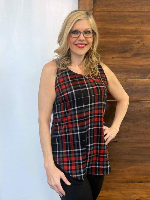Perfect Red Plaid Round Neck Tank