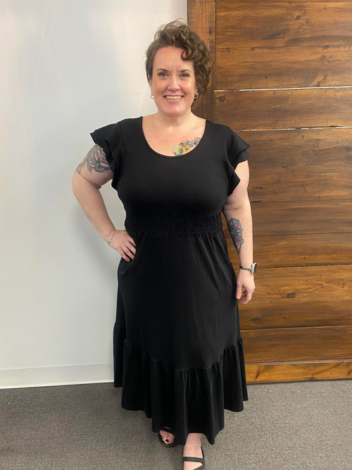 Black Bamboo Tiered Dress With Pockets