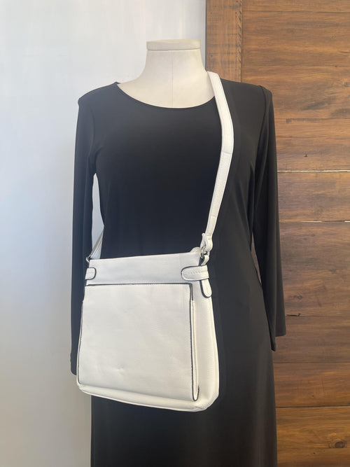 R.F.I.D White Crossbody Purse with Built In Front Wallet