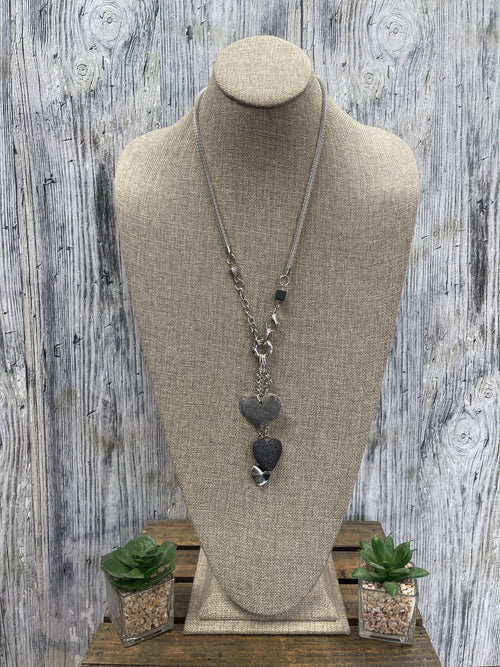 Antique & Lava Heart Long Necklace