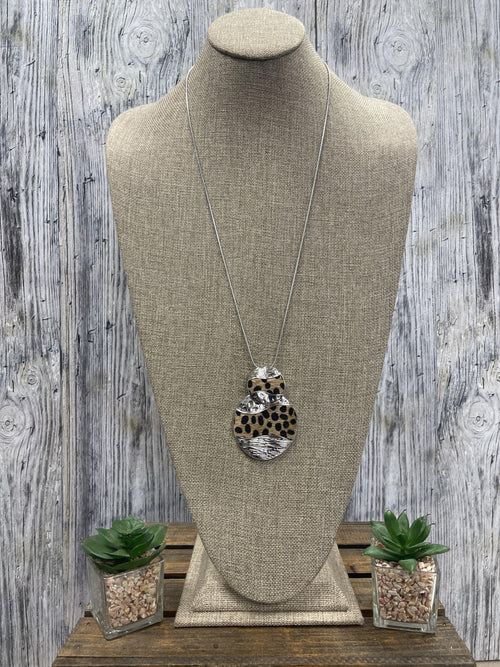 Silver and Furry Animal Design Long Necklace