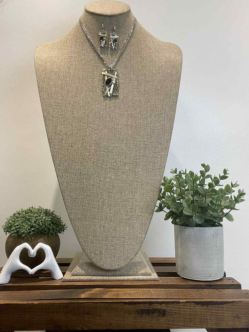 Silver Abstract Stick Pendant Necklace Set