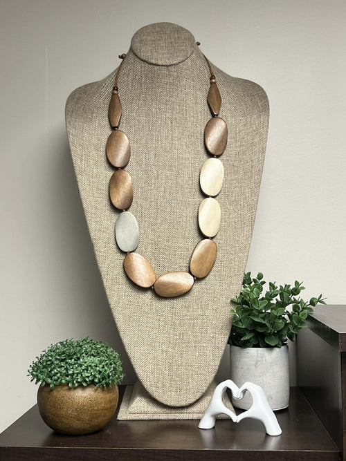 Brown Natural Tone Wooden Bead Necklace