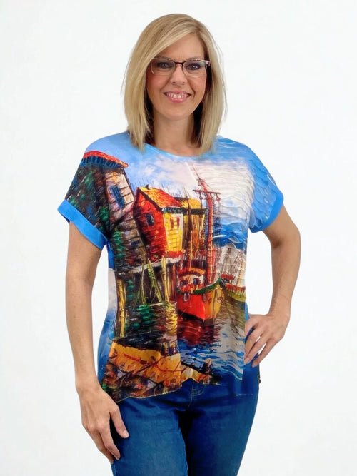 Compliments | Short Sleeve Top, Pier Scenery  Print