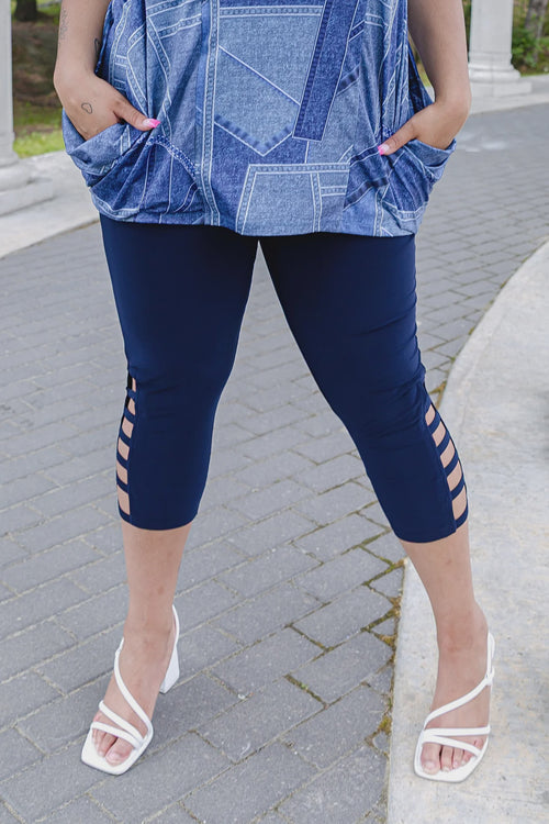 Black LABB Clothing | BL101-97 Perfect Navy Ladder Detail Legging Capri