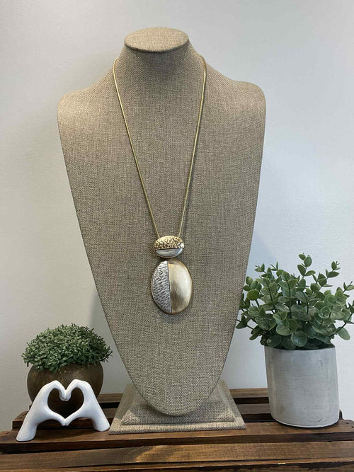 Two Tone Double Oval Necklace in Gold