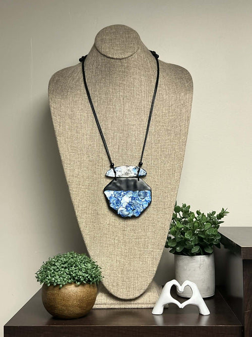 Adjustable String Necklace with Blue Foil