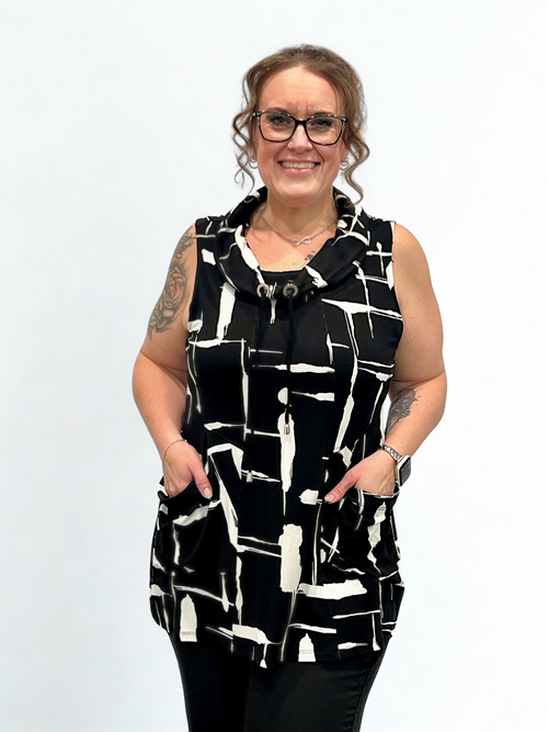 Michael Tyler | Tunic, Cowl Neck, black, Ivory
