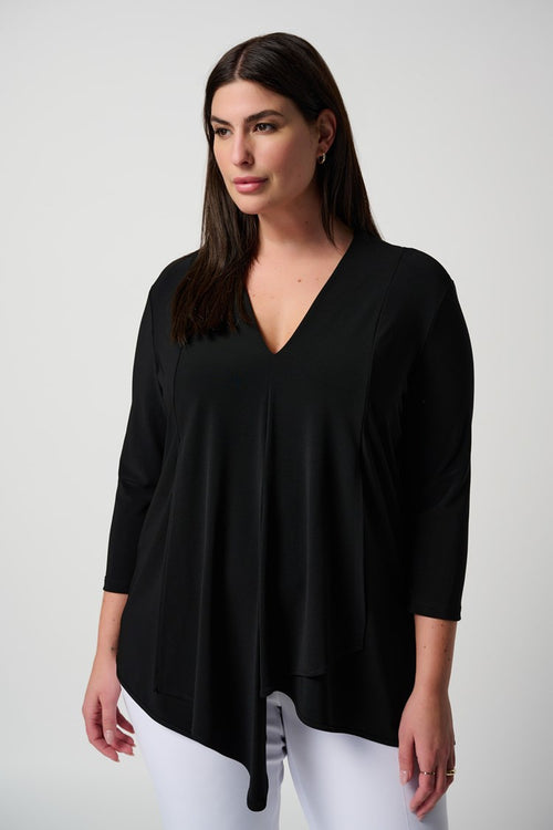 Joseph Ribkoff | Black Asymmetrical 3/4 Sleeve Tunic