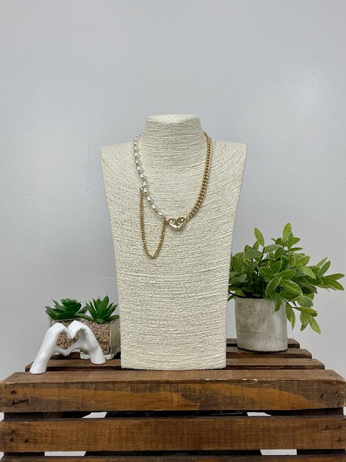 Heart Pendant Link Necklace, Gold, Pearl