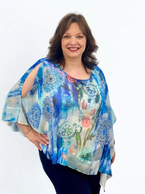 Compliments | Sleeveless Top, Woven Chiffon, floral abstract