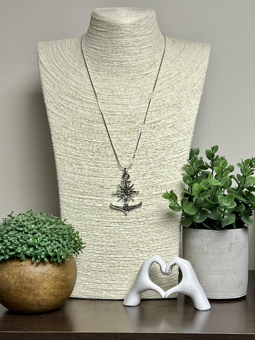 Necklace, Jewelled Anchor, Long, Silver