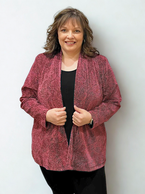 Modes Crystal | Raspberry Fashion Jacket with Swirl Pattern