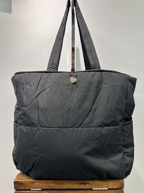 Large Black Puffer Overnight Bag