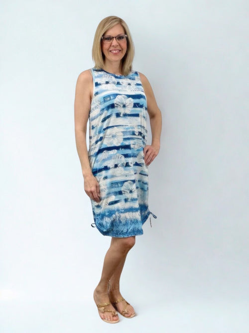 Compliments| Blue Floral Print Sleeveless Dress