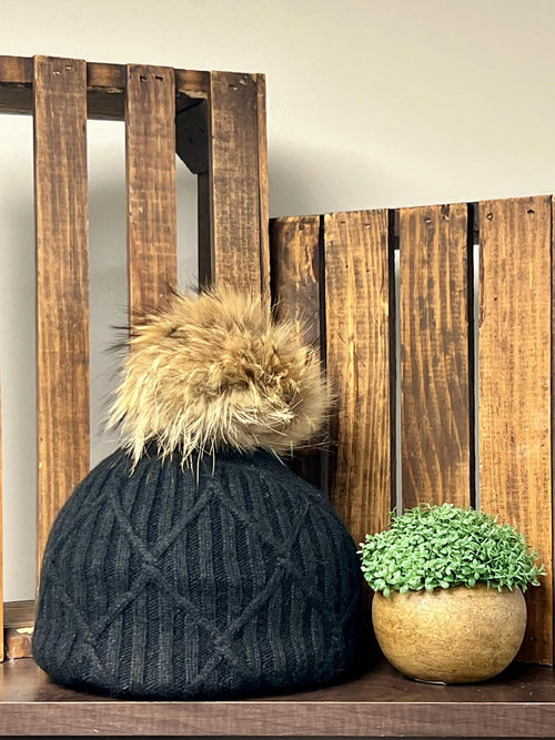 Black Pom Pom Hat