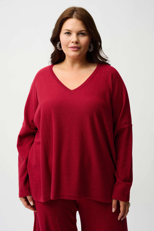 Joseph Ribkoff | Red Sequined Sweater Knit Boxy Top