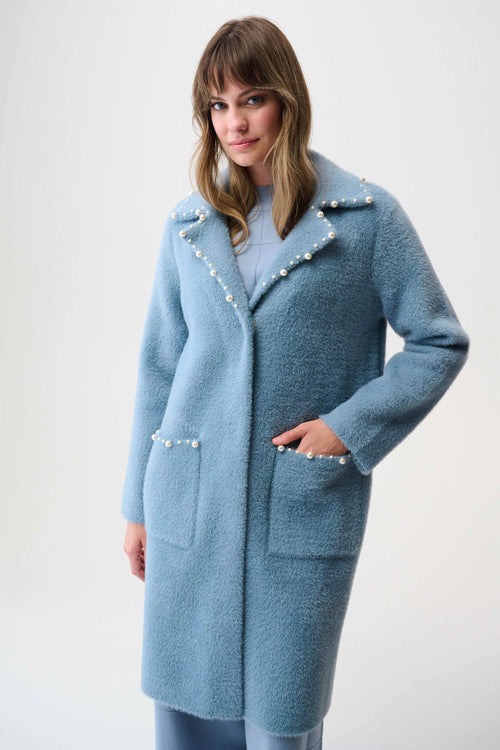 Joseph Ribkoff | Feather Yarn Sweater Coat with Pearl Trim