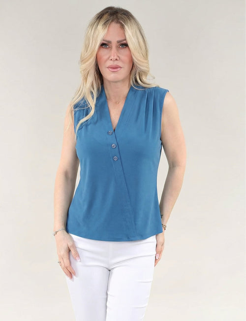 Michael Tyler | Denim Sleeveless Top With V Neck