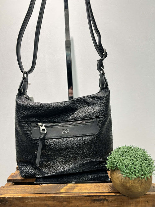 Black Vegan Leather Shoulder Bag, Front Zip