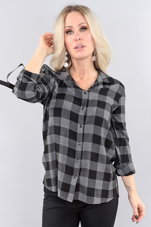 Michael Tyler | Gingham Blouse, Black, Charcoal
