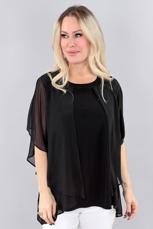 Michael Tyler | Short Sleeve Top with attached Cami, Black