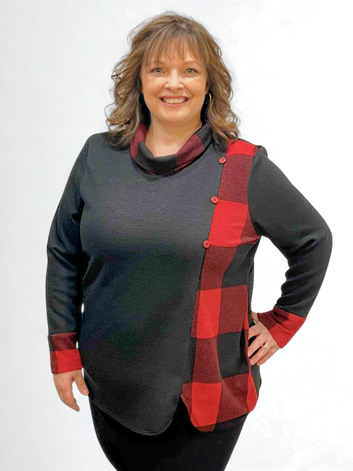 Modes Crystal | Red / Black Plaid Cowl Neck Tunic