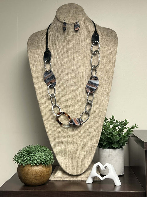 Navy / Pewter Chainlink Necklace Set