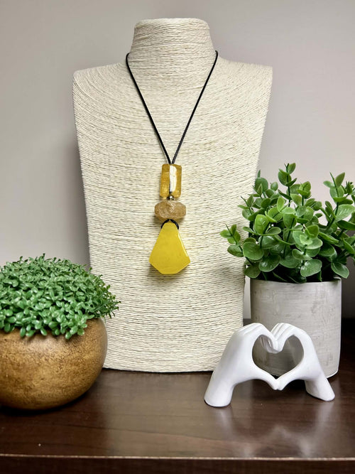 Adjustable String Necklace with 3-tier Yellow Pendant