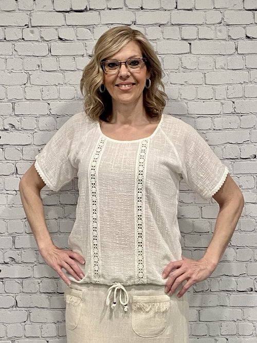 GG Jeans | Cotton Top with Eyelet  Design, Natural