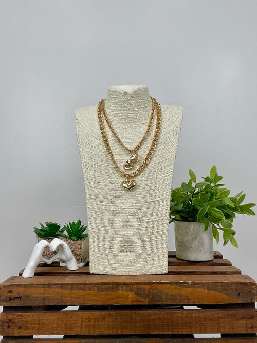Heart Pendant Link Necklace, Gold