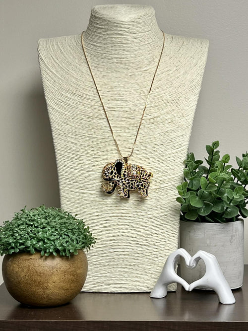 Gold Rhinestone Elephant Necklace