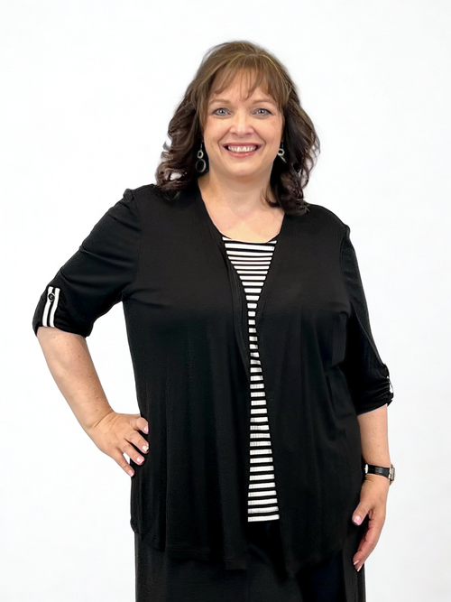 Modes Crystal | Faux Tank Tunic/Jacket Combo, Black