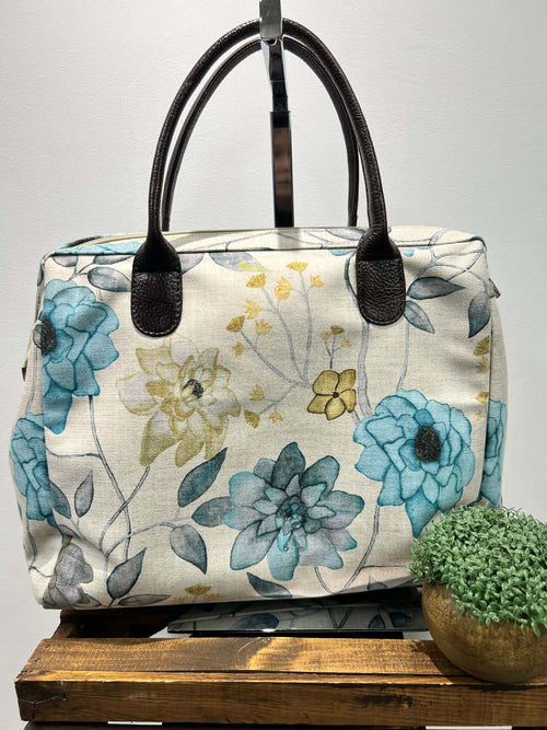 Fabric Handbag with Teal  Floral Print