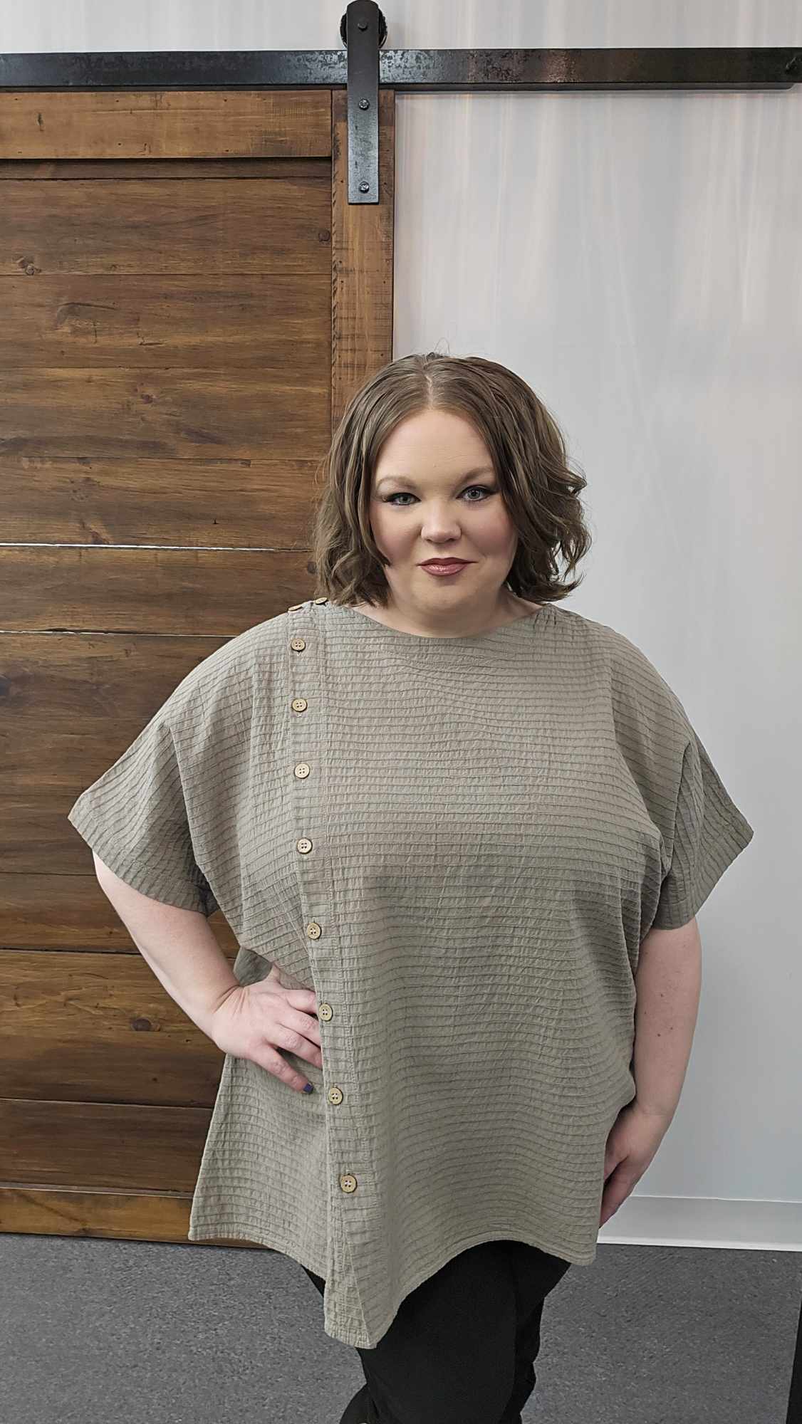 Taupe Cotton Front Button Top