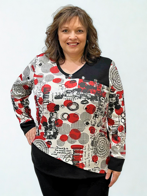 Modes Crystal | Red, White, Black Colour Blocking Top