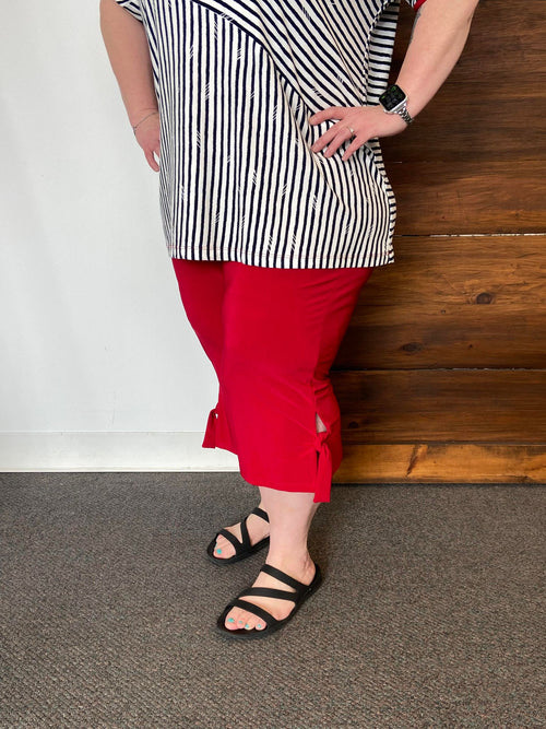 Red Pull On Capri with Side Tie