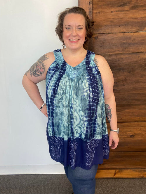 One Size Mixed Blue Sleeveless Top
