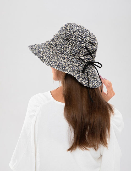 Wide Brim Straw Sun Hat, Navy