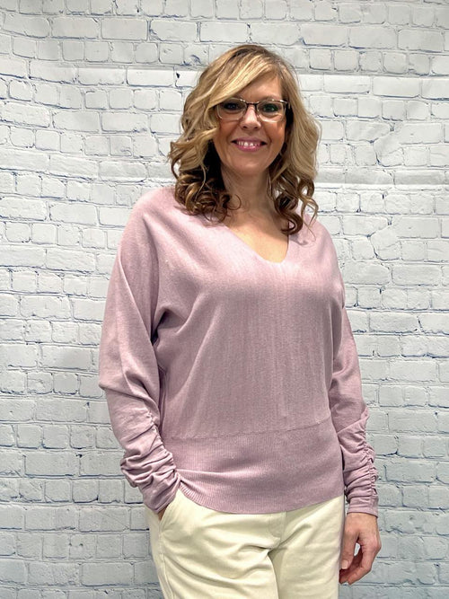 Short Cropped Pull on Sweater, V-Neck, Lavender