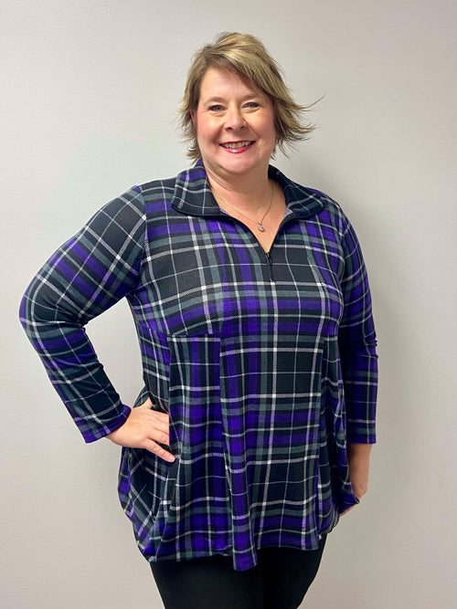 Black LABB | Purple Plaid 2 Pocket Zipper Tunic