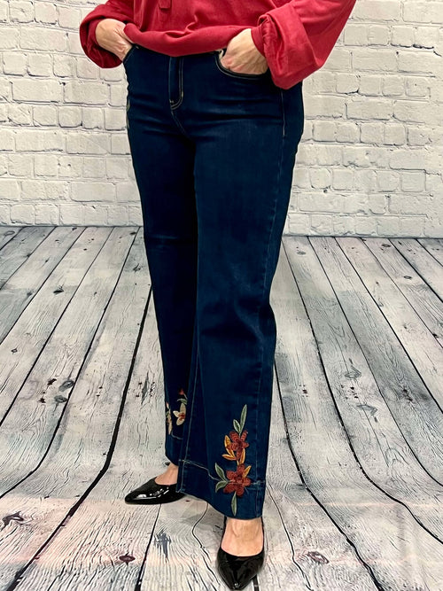 Charlie B | Flared Leg Jean, with Floral Embroidery