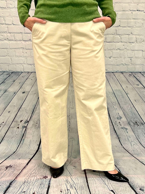 Cotton Corduroy Pants, Cream, Wide Leg