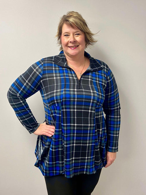 Black LABB | Blue Plaid 2 Pocket Zipper Tunic