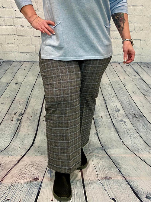 Picadilly Blue/Grey Piping Detailed Wide Leg Cropped Pant