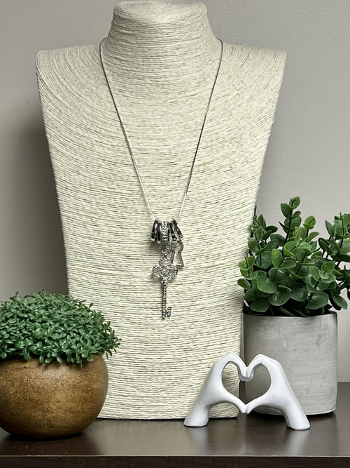 Silver Rhinestone Key to My Heart Necklace
