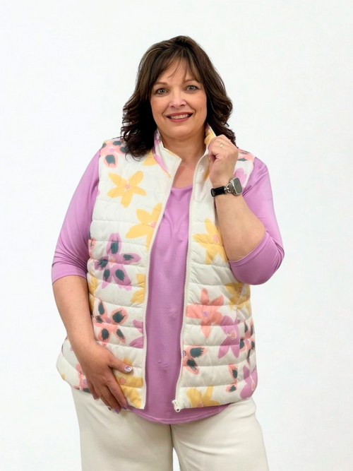 GG Jeans | Quilted Vest, Floral, Orchid