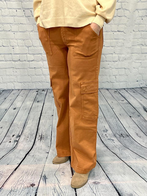 High Rise, Straight Cargo Pant, Cinnamon Luxe Twill