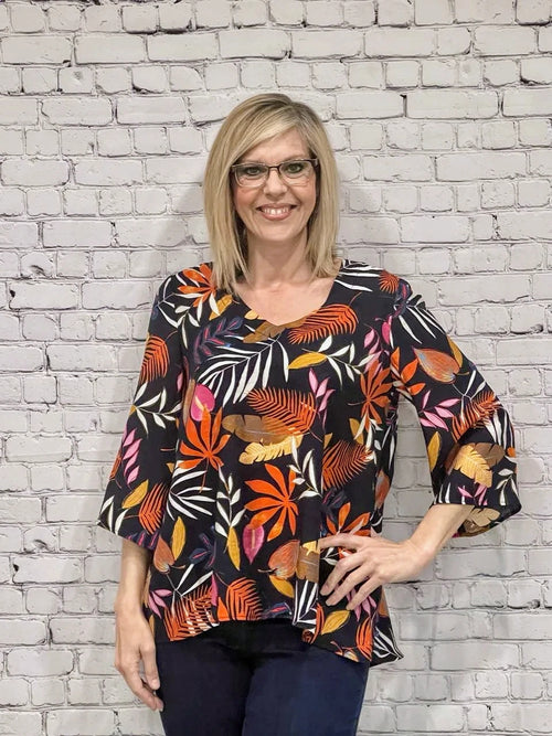 Pure Essence | 3/4 Sleeve,  Vibrant Palm Leaf Print